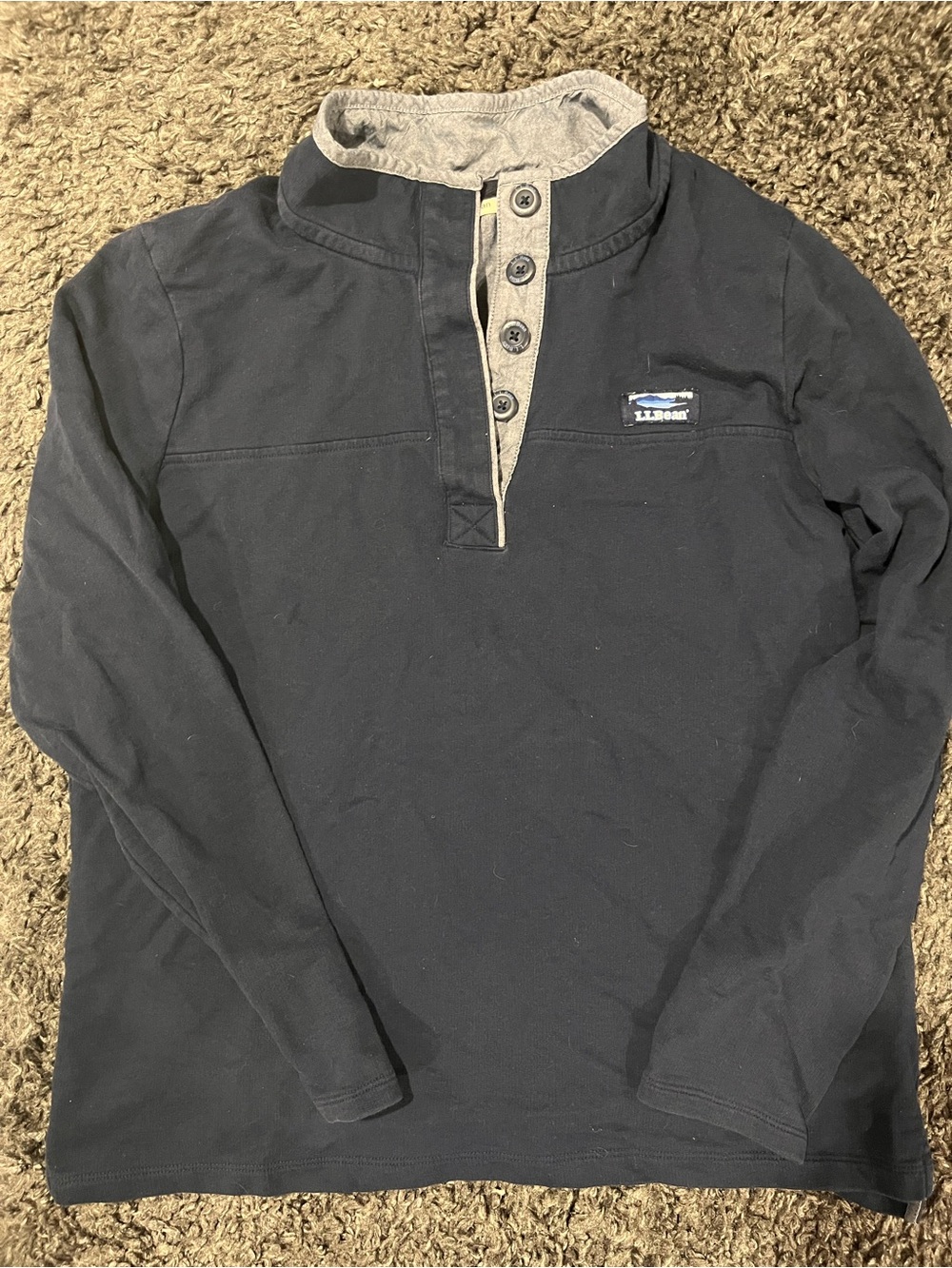 LL Bean Soft Rugby Shirt Pullover Women's Large Navy Blue 1/4 Button